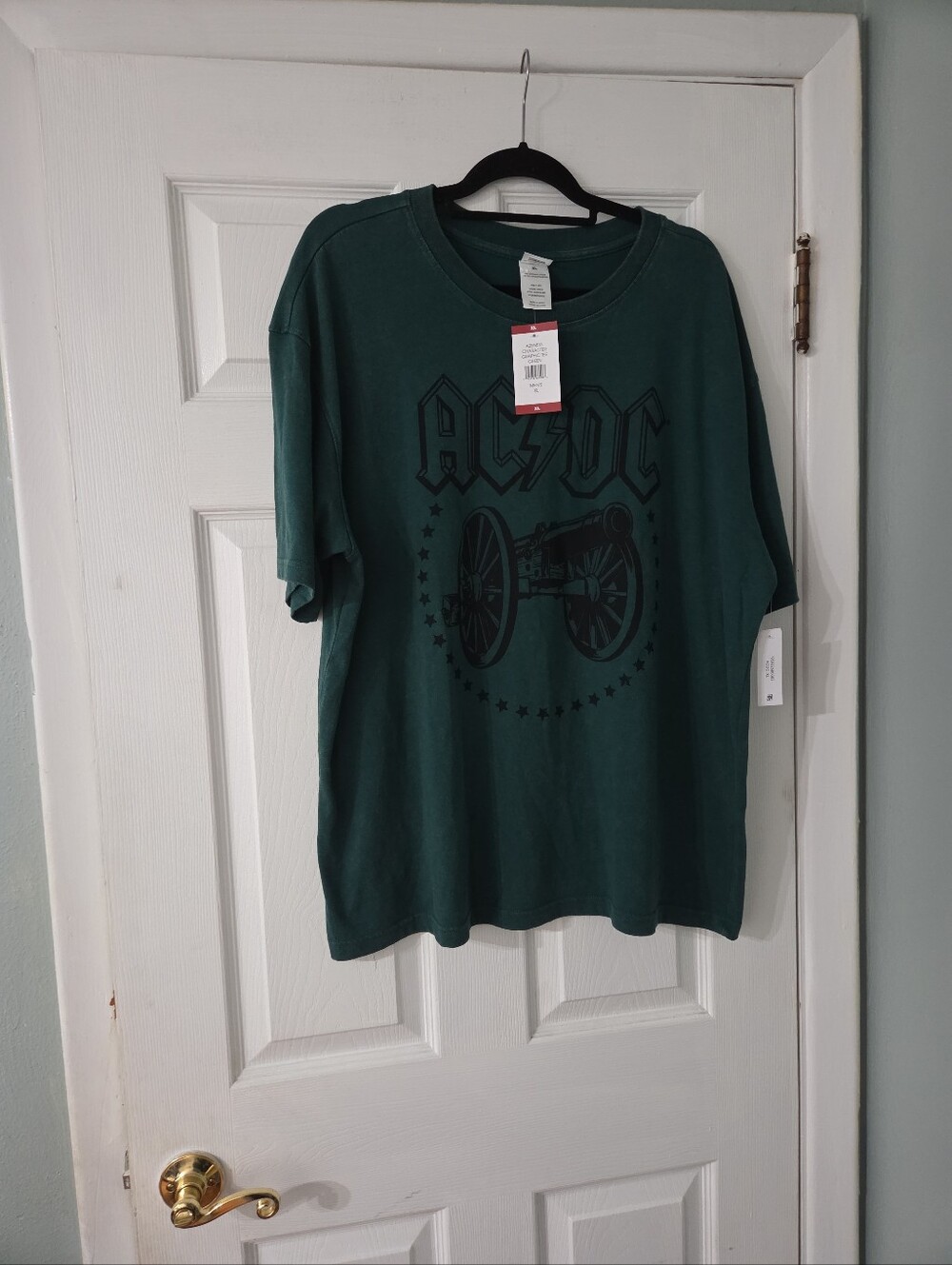 AC/DC Dark Green "Those About To Rock"  Graphic Tee with Cannon Logo.  2XL.  NWT